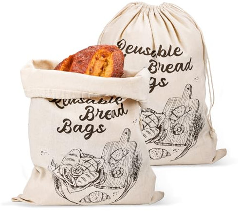2pcs Reusable Bread Bags, 17.32x13.58in Large Linen Cotton Cloth Unbleached Bread Loaf Bags Washable Perfect Homemade Bagels Toast Croissant Sourdough Storage Supplies(Khaki)