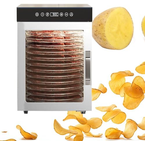 Disidratatore Alimentare A 12 Strati - Vassoio Rotante A 360°, Essiccatore Elettrico Per Frutta E Verdura Da 1000 W, Attrezzatura Per Essiccazione In Acciaio Inox, Timer 24 Ore,Silver