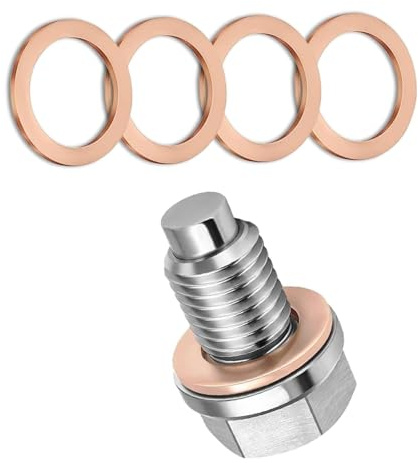Merdege M14x1.5 Oil Drain Plug, Stainless Steel Oil Pan Drain Nut Bolt with 5PCS Copper Crush Washer, Universal for Car Motorcycle Boat (Silver)