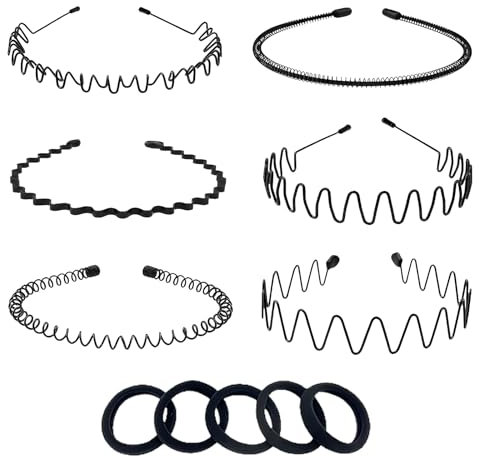 6 Stück Metall Stirnbänder, Schwarze Gewellte Metall Haarband, Unisex Stirnbänder mit Mehreren Stilen, Geeignet für das Tägliche Make up, Outdoor Sport, Yoga und Andere Styling Accessoires