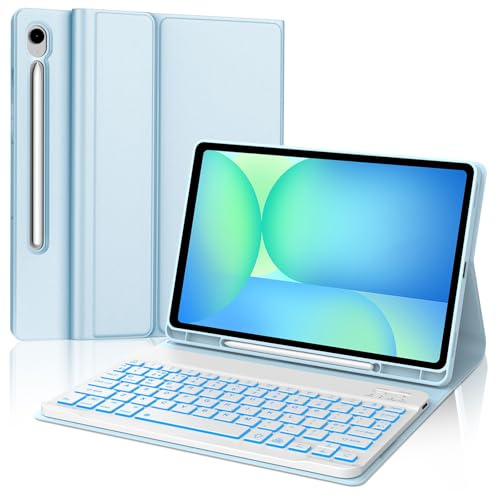 IVEOPPE Backlight Keyboard Case for Samsung Galaxy Tab S10 FE/ S9 FE, Blue