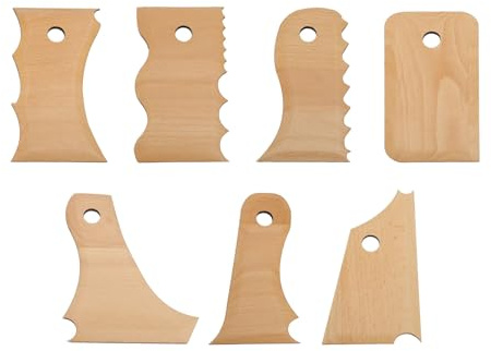 7 Stück Töpferei Trimming Tools Set Buche Holz Keramik Profil Rippe Bundle Fuß Formgeber Mehrere Formen Töpferei Fuß Formgeber Werkzeuge für Carving Clay Keramik Zubehör