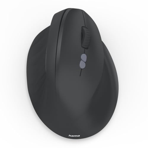 Hama vertikale Maus, Bluetooth/Funk (Multi Device, optische Maus ohne Klickgeräusch, 8 Tasten, ergonomische Funkmaus für Rechtshänder, 800/1200/1600 DPI, kabellos mit Akku, wiederaufladbar) schwarz