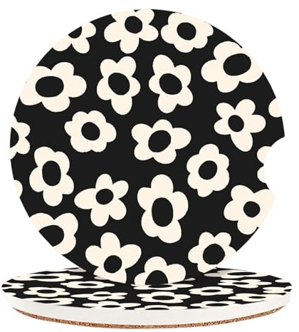 Kotkiddy 2 Pack di basi assorbenti in Sughero per portabicchieri Auto, 2,56 Pollici Ceramica Pietra e Base in Sughero Non graffiante sottobicchiere (Fiore Bianco)