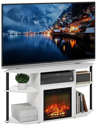 Furinno Jensen Mueble para TV con Chimenea, Centro de Entretenimiento de Esquina para TV de hasta 55 Pulgadas, con estantes Abiertos, para Sala de Estar, Blanco Puro