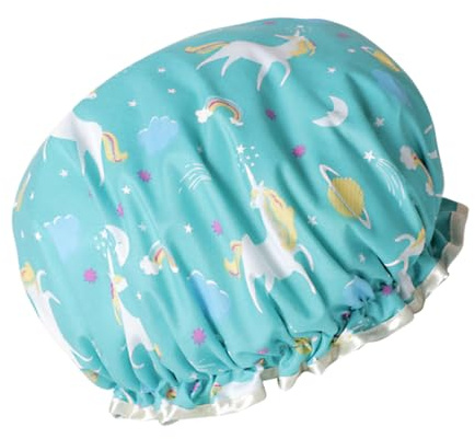 Zerodeko Duschhaube Modischer Badehut mit Doppellagigem Pe Material und Ölabweisendem Design in Blau mit Niedlichem Einhorn Motiv für Spa und Alltag