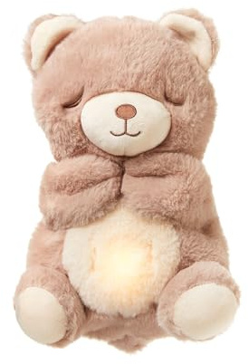 Nuby Plüsch-Einschlafhilfe für Babys mit Atembewegung, ab Geburt, Bär | 8 Schlaflieder, 4 White-Noise-Optionen, Lautstärkeregler & sanftes Licht, USB aufladbar, für ruhigen Babyschlaf