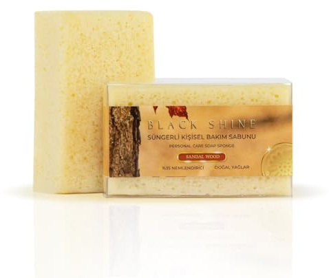 Black Shine Éponge Savonneuse pour Soin Personnel, Éponge de Bain Corps, Nettoyage Doux, Bois de santal, Lot de 4, Hygiène Quotidienne, Femme & Homme