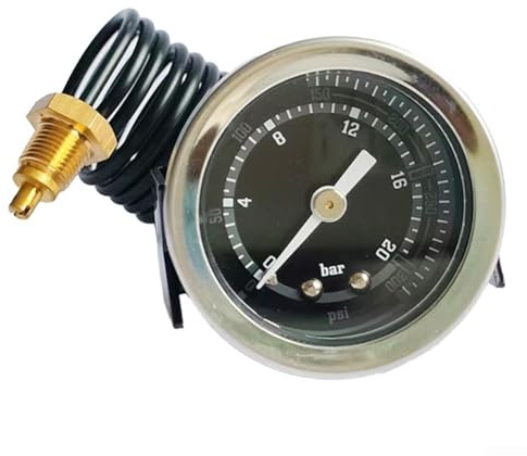 DAZZLEEX Manomètre capillaire pour machine à cappuccino et expresso, 16 bar G1/8, accessoire de chaudière à vapeur en cuivre avec tube de 600 mm pour cafetière, mousseur à lait et eau (20bar PT1/8)