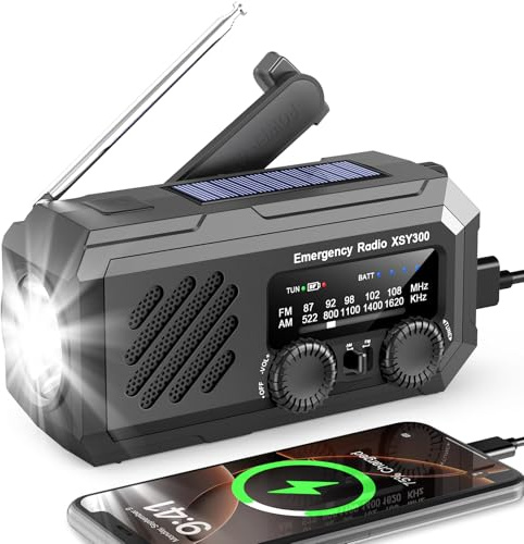 MILFECH Notfall Radio, 2000mAh AM/FM Solar Radio Kurbelradio, mit LED-Taschenlampe, SOS-Alarm, Dynamo Wetter Notfallradio Klein Taschenradio Für Outdoor Camping & Krisenvorsorge (Schwarz)