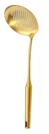 Tidevib Set di utensili da cucina in acciaio inossidabile con foro per appendere per risparmiare spazio, cazzuola da cucina dorata per uso domestico pentole da cucina