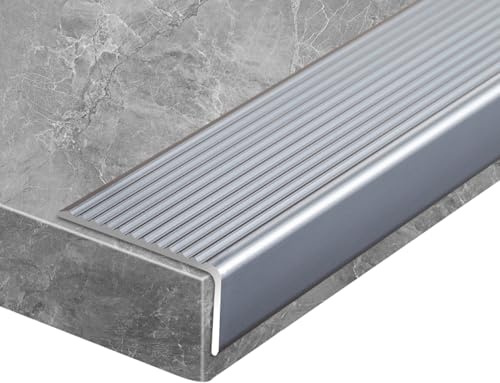 Confezione da 3 Profilati per Gradini Autoadesivo da 90 cm, Profilo per Bordi Scale a Forma di L, Profilo Angolare Strisce Antiscivolo per Gradini(Gray,90x4x2cm)
