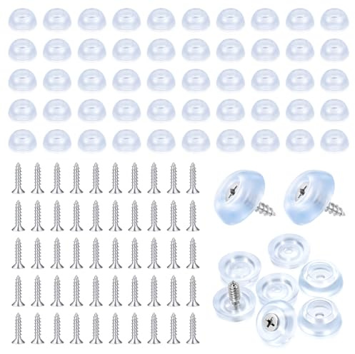50 PCS Clear Rubber Feet for Chopping Board, Non Slip Chopping Board Feet | Small Rubber Feet with Stainless Screws, Small Round Rubber Bumpers for Furniture, Cutting Boards, Chairs