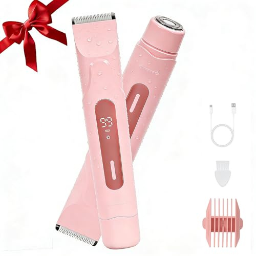 Wendict 2 in 1 Lady Rasoir Electrique, IPX7 Tondeuse Femme Intime, étanche Epilateur Rasoir Écran LED, ête de Rasage Flexible, Jambes et Corps, Visage (Rose)