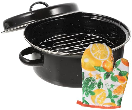 GATHINESS Olla para Asar Multifunción Esmaltada Negra, Resistente y No Se Deforma, Adecuado para Cocinar Batatas y Castañas en Camping o Restaurante Varios estilos