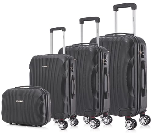 RAYKONG Set de 4 Maletas ABS Rígida|Maleta Cabina 55cm|Maleta Mediana 68cm|Maleta Grande 78cm|Neceser 29cm|Negro