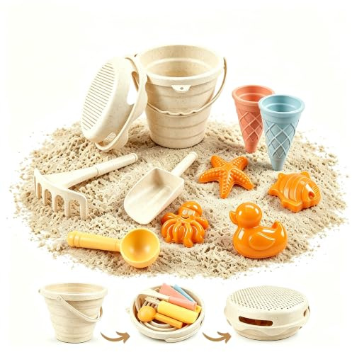 Anguxer Jouet de Plage Enfant avec Seau Pliable, Kit Jeux de Sable