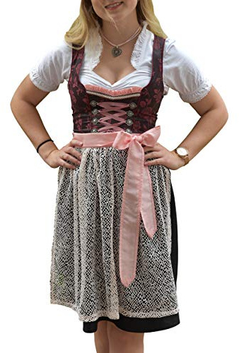 Golden Trachten Dirndl Set Trachtenkleid 528GT Bordo geblümt (36)