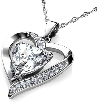 DEPHINI - Collana Cuore Argento 925 per Donna, Ciondolo con Zirconia Cubica, Gioielli Raffinati da Ragazza, Idea Regalo Originale Compleanno e Anniversario, Confezione Regalo Inclusa (Bianco 5)
