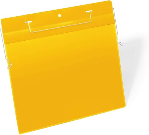 Durable Drahtbügeltasche A4 hoch, Packung à 50 Stück, Gelb, 175404 | Kennzeichnungstasche für Gitterboxen, mit Schutzklappe, Polypropylen, Scannertauglich, 210 x 297 mm