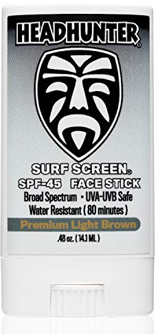 Headhunter Sunscreen Face Stick SPF 45, Waterproof Surf Sunblock for Waterman, Water-Resistant Facial Sunscreen for Ultra-Sport Protection and Solar Defense (80 min), Tinted Light Brown (1 pack)