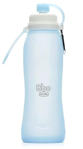 Irisana - Botella de Agua - 500 ml - Plegable - 11 x 6 x 10,5 cm - De Silicona y con Mosquetón - Camping, Gimnasio y Colegio - Colección Bbo