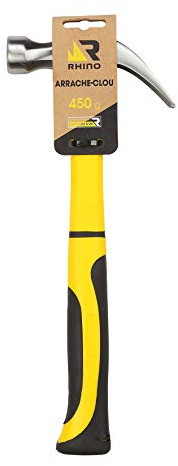 RHINO - 450 g Charpentier, Marteau arrache Manche incassable (Trimatière) - Poids 450 g - Haute qualité - Aussi performant pour clouer Que pour déclouer - Garantie à Vie