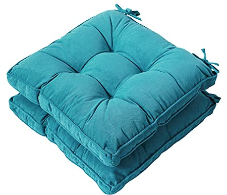 Furlide Chair Pads with Ties Indoor Outdoor Cushions 18 x 18 Inch for Dining Chairs Set of 2, Square Blue