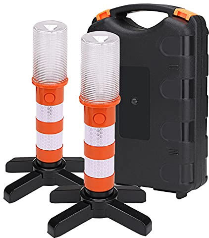 2pcs ÉClairage De Secours LED Road Flares Red Flashing, LumièRe Stroboscopique De SéCurité Trois Modes Kit, Road Safety Beacons, avec Base MagnéTique, Tenu à La Main d'urgence Sos LumièRe (Orange)