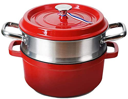MNSSRN Kleiner Lebensmittel-Dampfer-Suppentopf, EIN-Person-Lebensmittel-Dampferguss-Email-Topf-Suppentopf, geeignet für den Induktionsherd,24CM