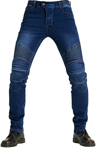 ORANDESIGNE Herren Motorradhose Mit Protektoren Sportliche Motorrad Hose Stretch mit Oberschenkeltaschen Motorradjeans Schutzhose mit 2 Paar Protektoren an Hüfte und Knie D Blau XL