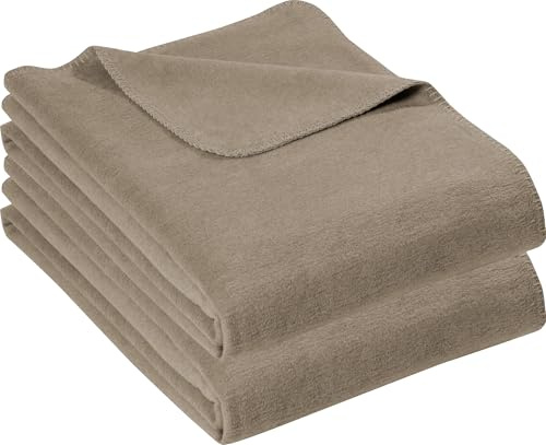 Erwin Müller Wohndecke Brescia 2er-Pack Uni Taupe Größe 100x150 cm - schmuseweicher Flor, mollig warm und temperaturausgleichend