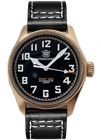 STEELDIVE 39MM SD1940SV Piloto de bronce sólido Relojes para hombre 20Bar impermeable zafiro cristal NH35 buceo reloj de pulsera, Color 2, Retro