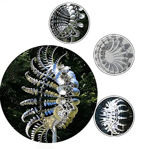 Einzigartige und magische Metall-Windmühle, 3D-Windkraft, kinetische Skulptur, Metall-Windspiel Solar, Windspiele für Hof und Garten, Windfänger Metall Outdoor Terrasse Dekoration (2 Stück - Silber)