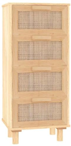 vidaXL Sideboard mit Schubladen Schrank Anrichte Beistellschrank Kommode Schubladenschrank Braun 40x30x90cm Massivholz Kiefer Natur-Rattan