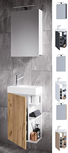 3-TLG Set | Waschplatz für Gäste WC | Gästebad Toilette | Waschtisch mit Spiegelschrank | Badmöbel Badezimmer Set – Lumia