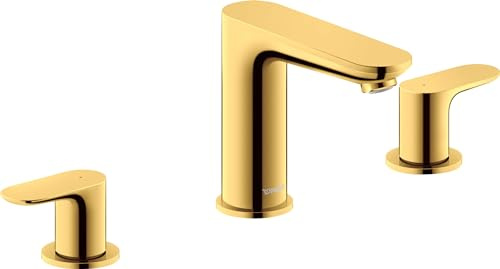 Duravit Wave Waschtischarmatur (Auslauf Höhe 108 mm), 3-Loch Wasserhahn Bad, Armatur Waschbecken, Gold Poliert