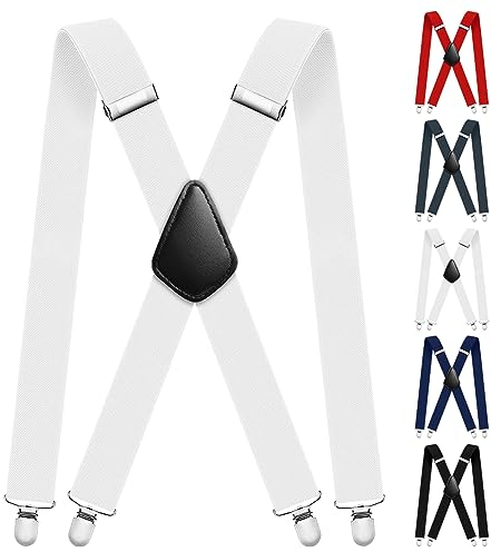 Aomig Herren-Hosenträger mit starken Metall-Clips, 3,5 cm breit, robuste, für Business, Hochzeit, Freizeit, Weiß-X-Form, One Size
