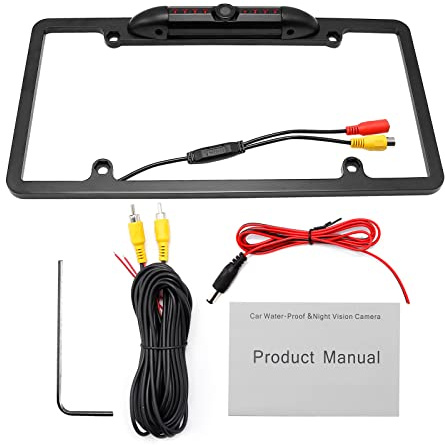 Car Rear View Backup Camera with 8 Bright LEDs Parking Reverse Night Vision CMOS HD Night Vision Reversing Assist Security US License Plate Frame