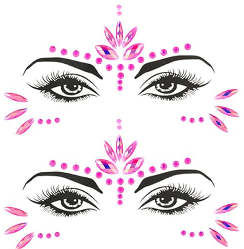 Meerjungfrau Gesicht Edelsteine Glitzersteine Gesicht Selbstklebend Strasssteine Gesicht Festival Glitzer Makeup Rave Karneval Gesichtsaufkleber Kostüme Schmuck Stick Juwelen für Frauen (Rosa)