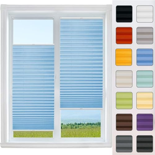 Plissee ohne Bohren Klemmfix 45 x 220 cm Leicht zu montieren & Verspannt Blickdicht Easyfix Faltrollo, mit Montagezubehör, für Schlafzimmer Badezimmer, Himmelblau