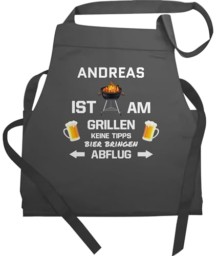 Schürze - Grillschürze - Bin am Grillen mit Namen - Geburtstag Vatertag Lustig Geschenke Grillzubehör - 60x87 - Anthrazit - name lustige personalisierte grill