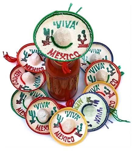 10 Mini Sombreros Mexicanos,Mini Sombrero de Paja Mexicano Sombrero Mexicano Miniatura,Sombrero de Paja Decorativo de Botella de Cerveza de Fiesta para Suministros de Carnaval Decoración de Fiesta