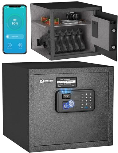 Billconch Smart Gun Safe for Multiple Pistols - Biometric Automatic Lock Safe Box with LCD Display/Voice Guide/Foldable Gun Racks, Quick Access Unlock with Fingerprint/Keypad/Key/App