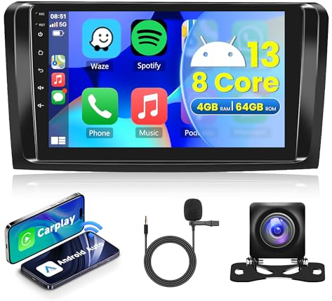 8 Core 4G+64G Android Radio de Coche 2 Din para Mercedes Benz ML GL W164 ML350 ML500 GL320 X164 ML280 GL350 GL450 con Apple Carplay Android Auto GPS Navi WiFi 9 Pulgadas Radio con Bluetooth FM/RDS/DAB