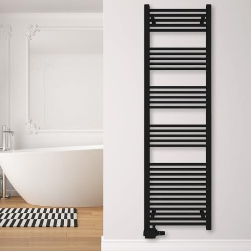 SHV Badheizkörper Pegasus mit Seitenanschluss in schwarz matt | Heizkörper für Badezimmer, Handtuchhalter für Wand im Bad, Handtuchheizkörper, Handtuchtrockner aus Stahl (500x1800 mm)