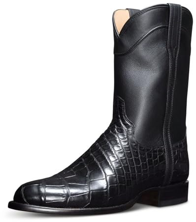 Stivali da Uomo Cowboy Alligator - Western Boot Cowboy Boots Uomo con Punta A Punta | Pull-On Boots| Ricamato | per Lavoro, Equitazione,Nero,45 EU