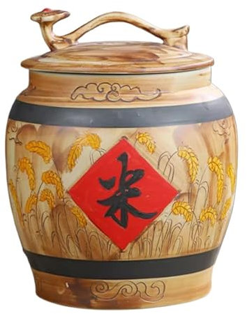 Ceramic Rice Jar Rice Storage Containe with Lid Kitchen Household Rice Container Airtight Rice Bucket Grain Storage Bin Rice Dispenser(15KG)