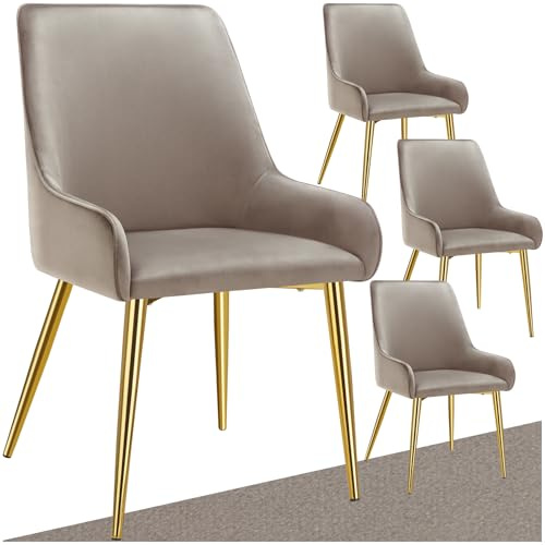 tectake® 4er Set Samt Stuhl, Esszimmerstühle, ergonomischer Sessel Stuhl, Möbel für Wohnzimmer, Armlehnstuhl für Esstisch, als Küchenstuhl, Essstühle skandinavisch, Schalenstuhl modern - Taupe