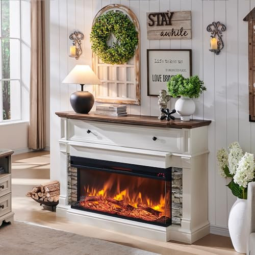 OKD - Chimenea eléctrica de 52 Pulgadas con Chimenea, Soporte de TV no Empotrado con Inserto de Vidrio de 36 Pulgadas de 36 Pulgadas para televisores de hasta 65 Pulgadas con clóset de Almacenamiento